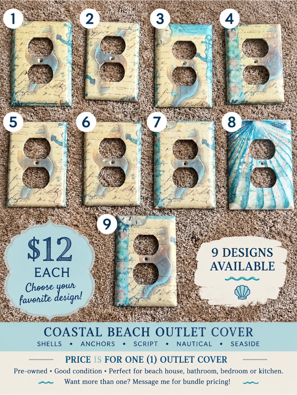 Coastal Beach Outlet Cover – CHOICE OF DESIGN – $12 EACH